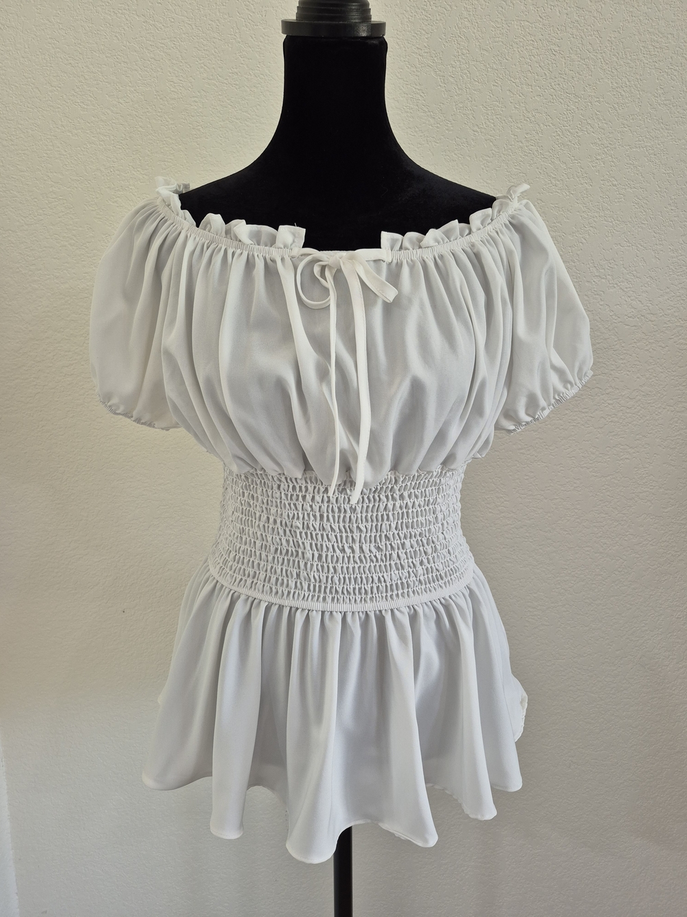 Spirit White Off-Shoulder Smocked Peplum Blouse